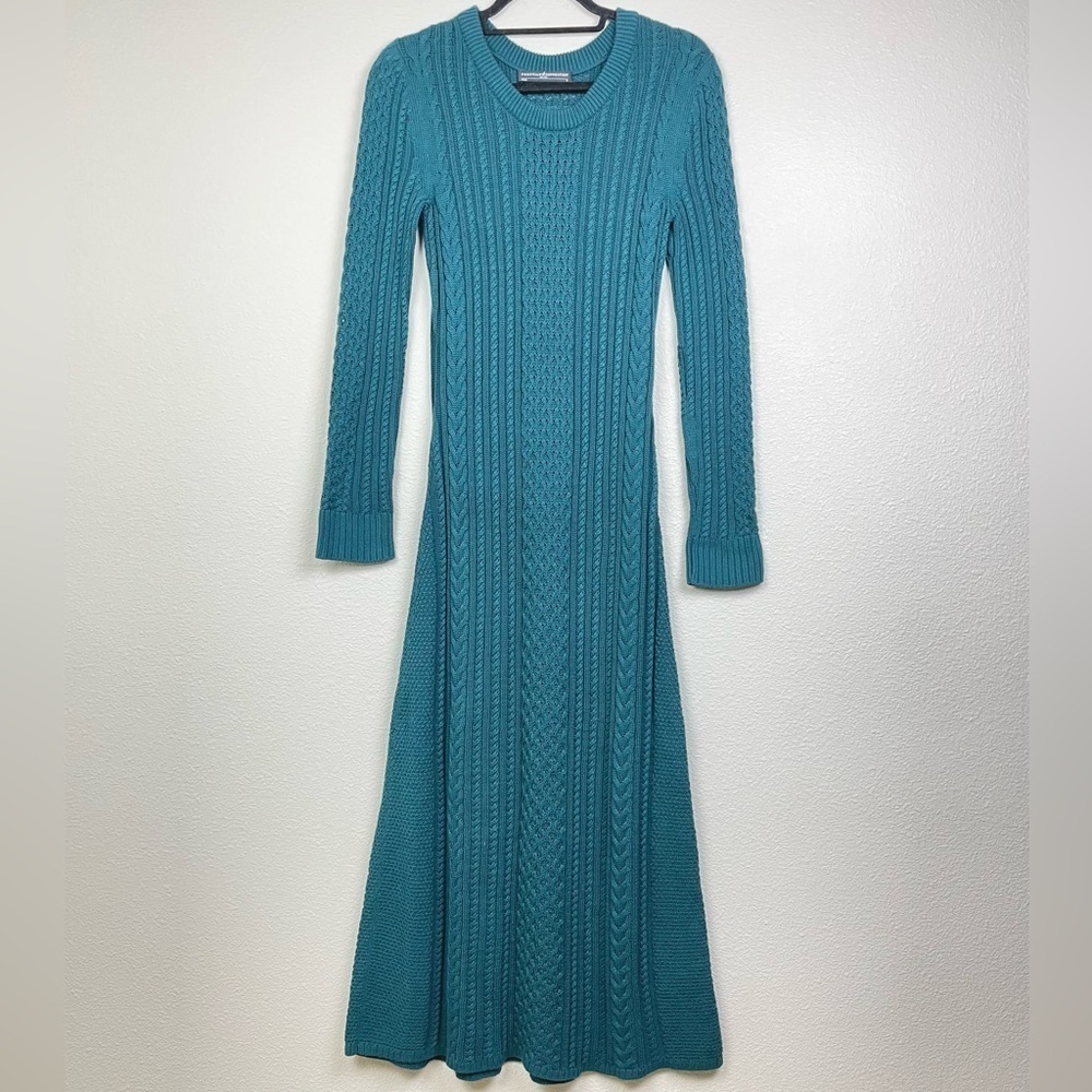Peruvian Connection Women's Small Marina Dress in Mallard Knit Maxi Long Sleeve - Picture 2 of 16
